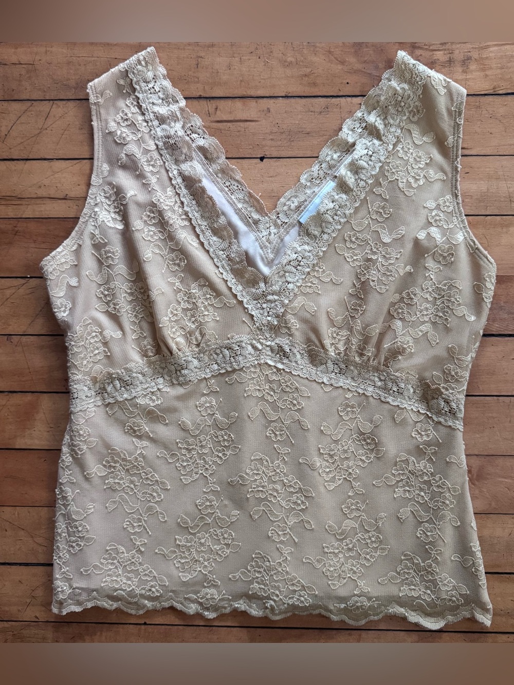 Worthington Cream Lace Tank Top lace Floral Cottagecore Blouse Y2K vintage 2000s